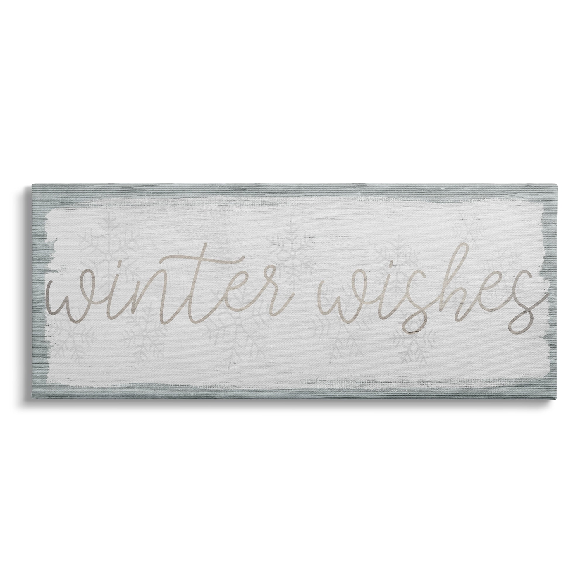 Stupell Industries Rustic Winter Wishes Sentiment Soft Snowflake Pattern Graphic Art Gallery-Wrapped Canvas Print Wall Art, 24x10, by Daphne Polselli