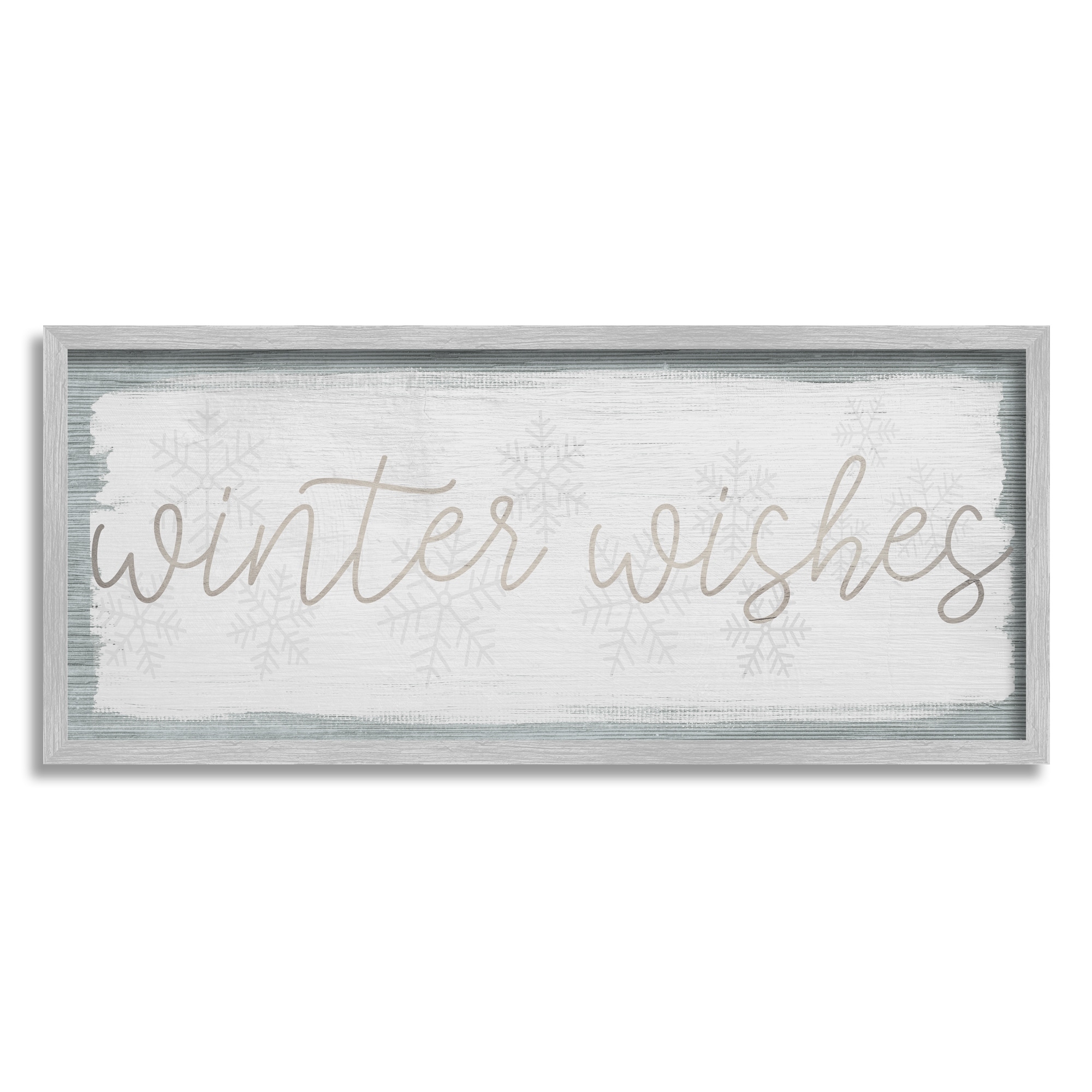 Stupell Industries Rustic Winter Wishes Sentiment Soft Snowflake Pattern Graphic Art Gray Framed Art Print Wall Art, 24x10, by Daphne Polselli
