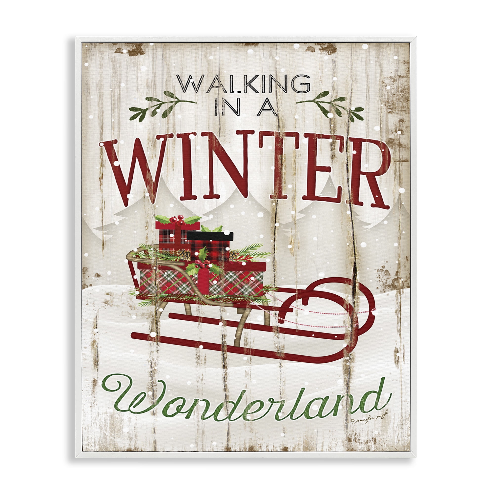 Rustic Winter Wonderland Sleigh Holiday Canvas Print, 16 x 20, White Frame