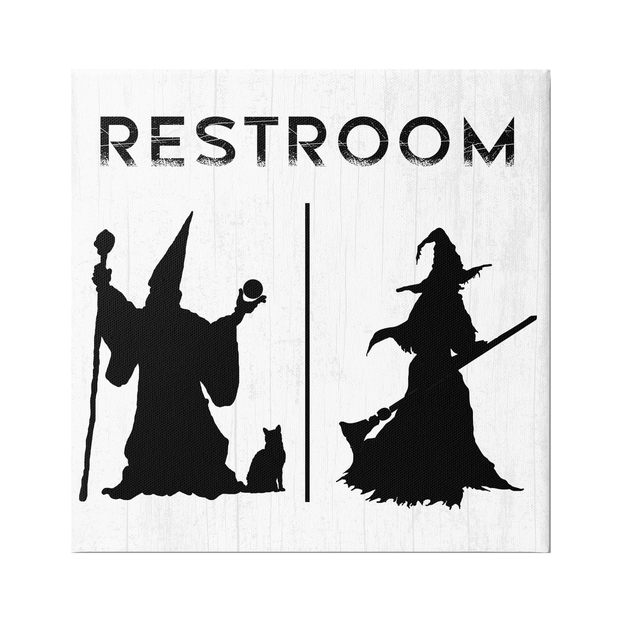 Stupell Industries Rustic Witch & Wizard Halloween Restroom Sign Graphic Art Gallery Wrapped Canvas Print Wall Art, Design by Daphne Polselli