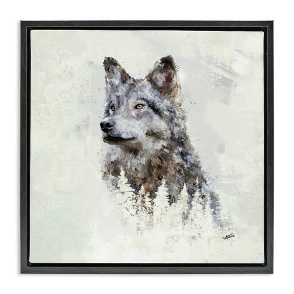 Stupell Industries Rustic Wolf & Trees Animals & Insects Painting Black Floater Framed Canvas Art Print Wall Art, 18 x 18