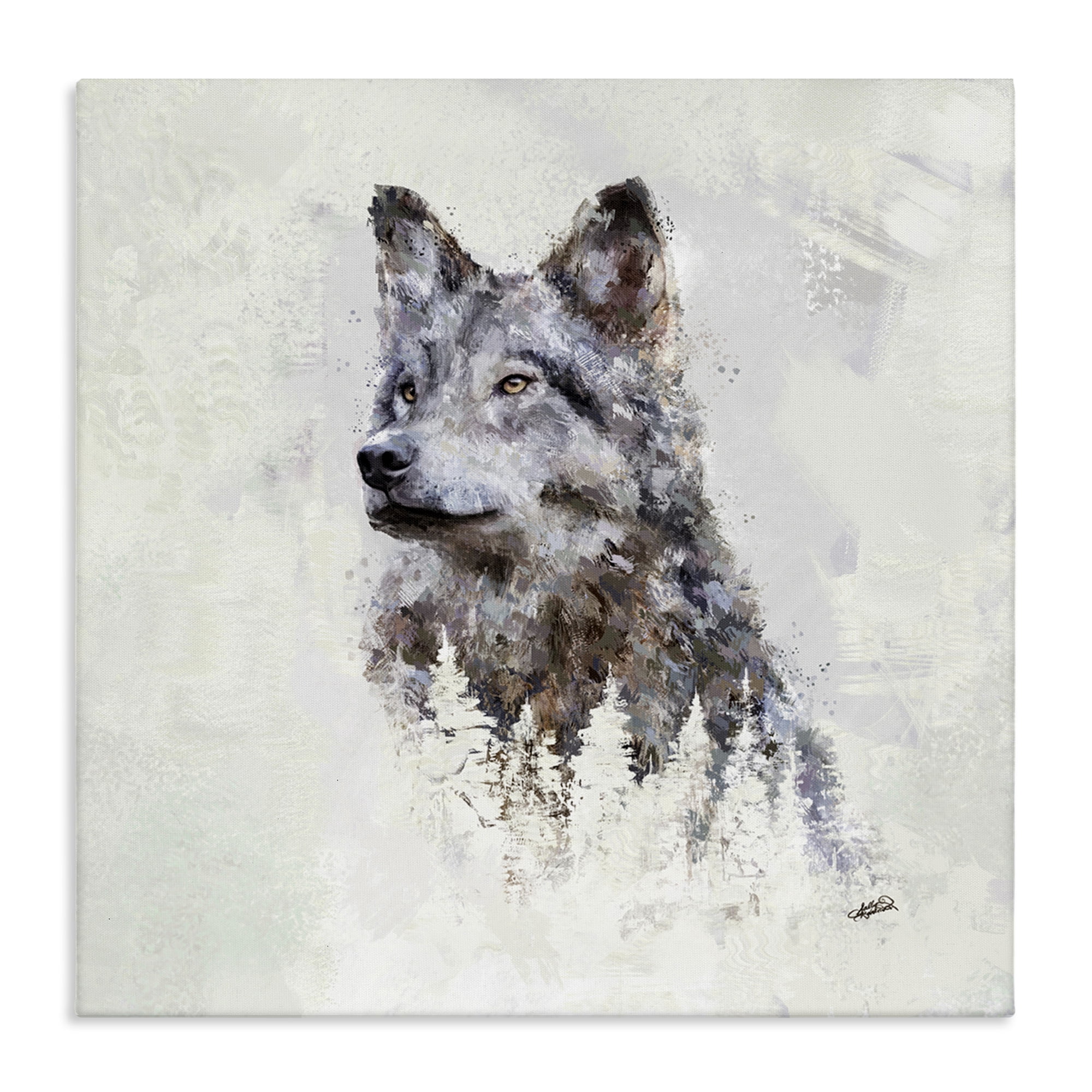 Stupell Industries Rustic Wolf & Trees Animals & Insects Painting Gallery Wrapped Canvas Art Print Wall Art, 36 x 36