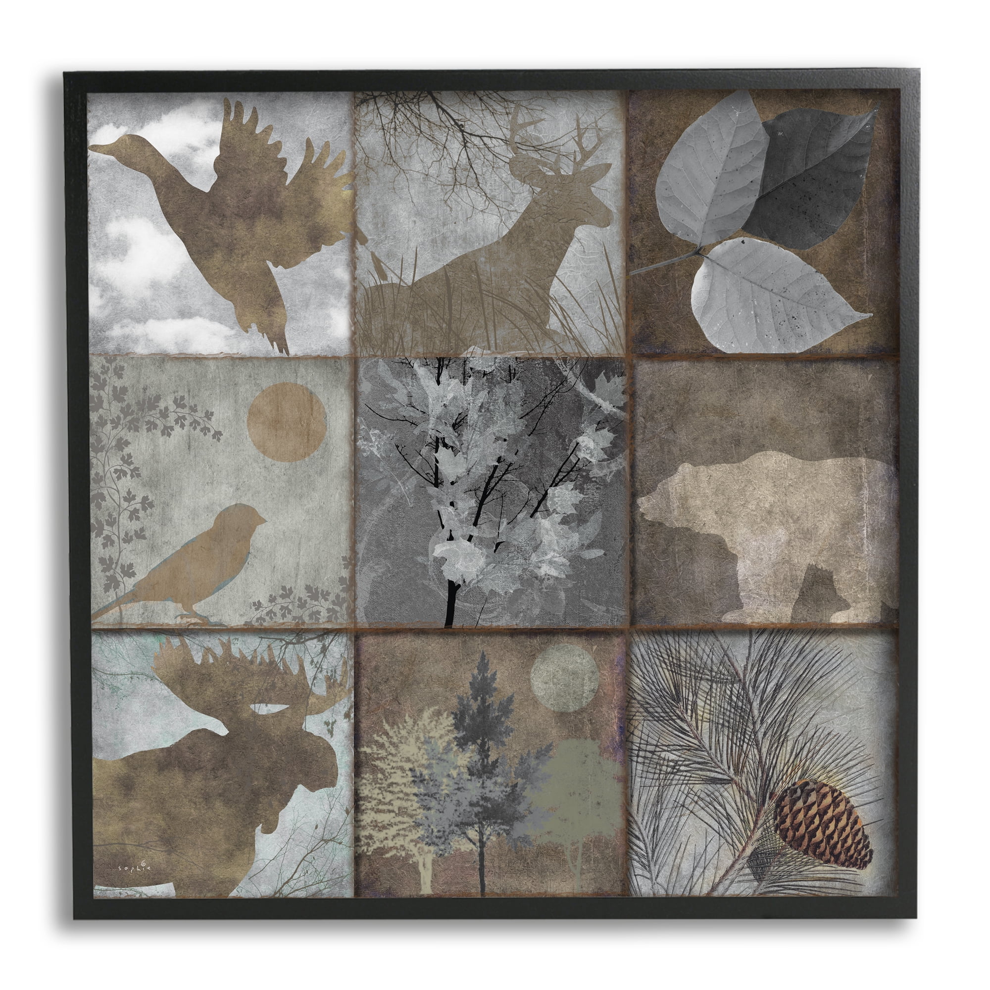 Stupell Industries Rustic Woodland Animal Square Collage Brown Grey Forest, 12 x 12, Design by Sophie 6