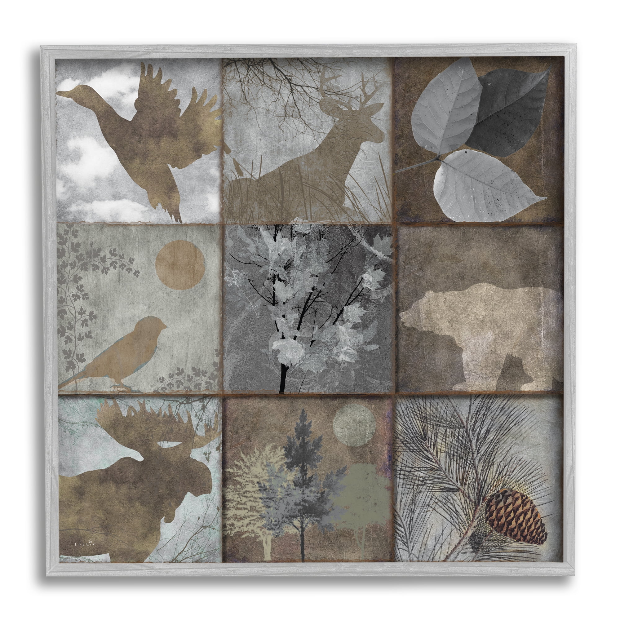 Stupell Industries Rustic Woodland Animal Square Collage Brown Grey Forest, 12 x 12, Design by Sophie 6