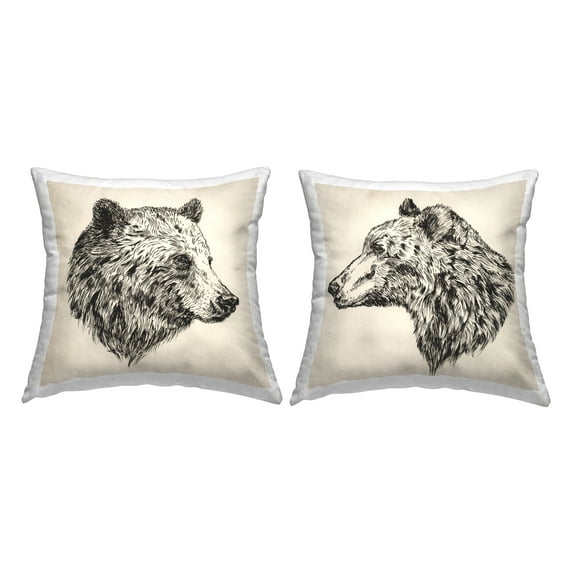 Stupell Industries Rustic Woodland Bear Portraits 2 Piece Decorative Printed Throw Pillow Set, 18 x 18