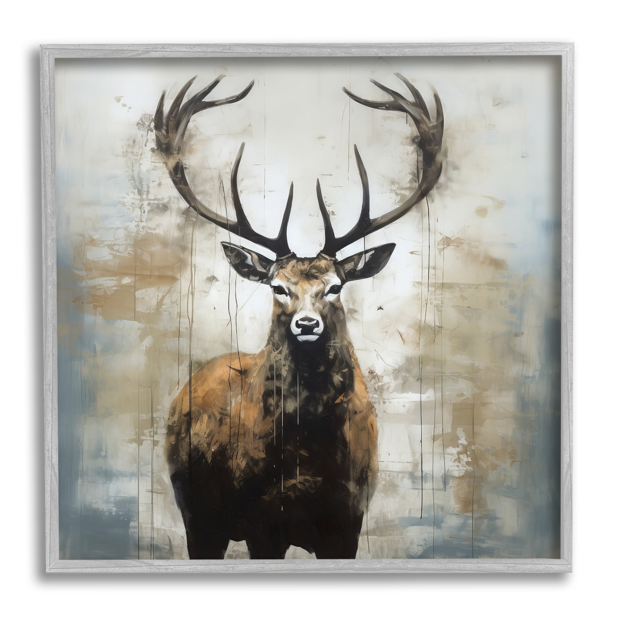 Stupell Industries Rustic Woodland Deer Animals & Insects Painting Gray Framed Art Print Wall Art, 17 x 17