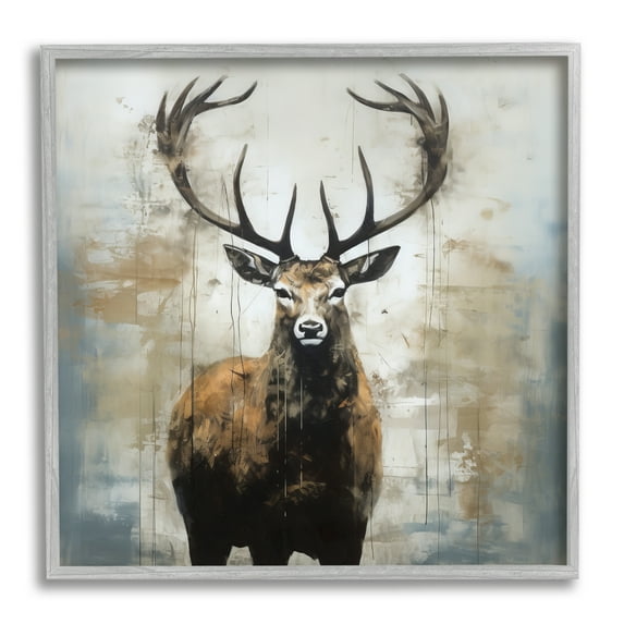 Stupell Industries Rustic Woodland Deer Animals & Insects Painting Gray Framed Art Print Wall Art, 24 x 24