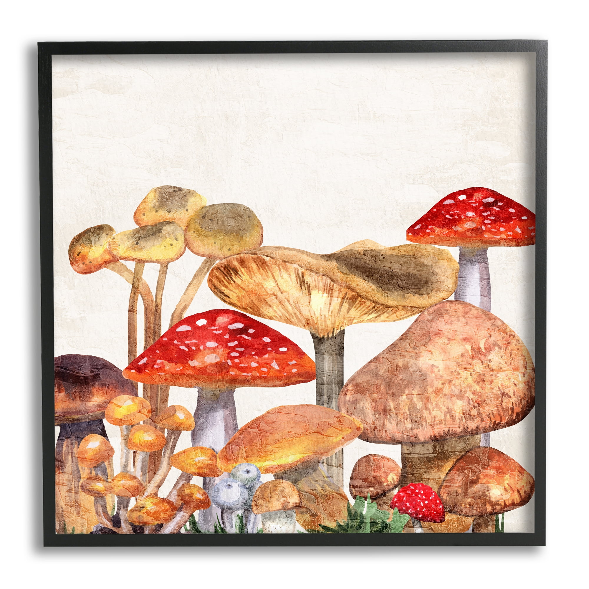 Stupell Industries Rustic Woodland Mushrooms Botanical & Floral Painting Black Framed Art Print Wall Art, 17 x 17