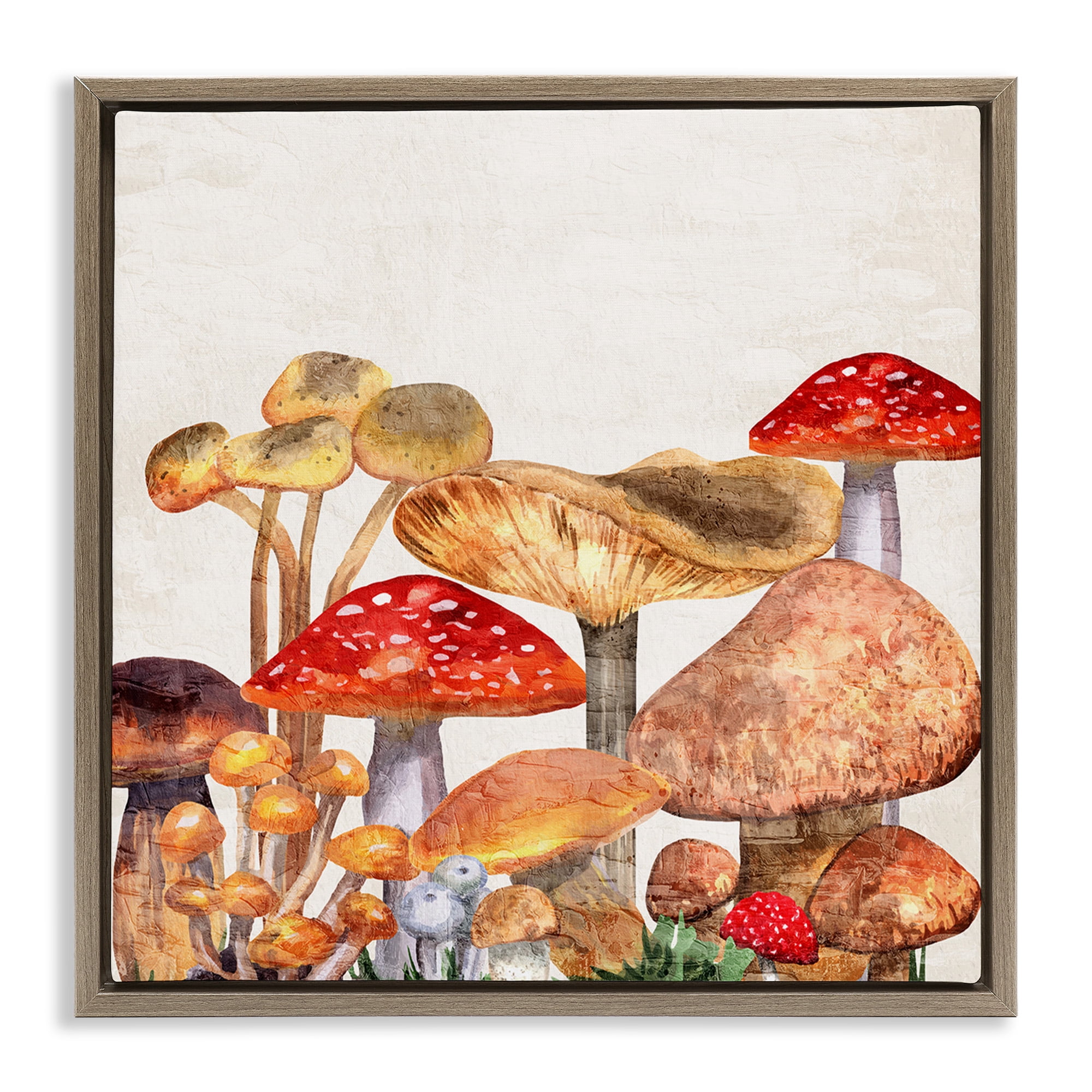 Stupell Industries Rustic Woodland Mushrooms Botanical & Floral Painting Brown Floater Framed Canvas Art Print Wall Art, 18 x 18