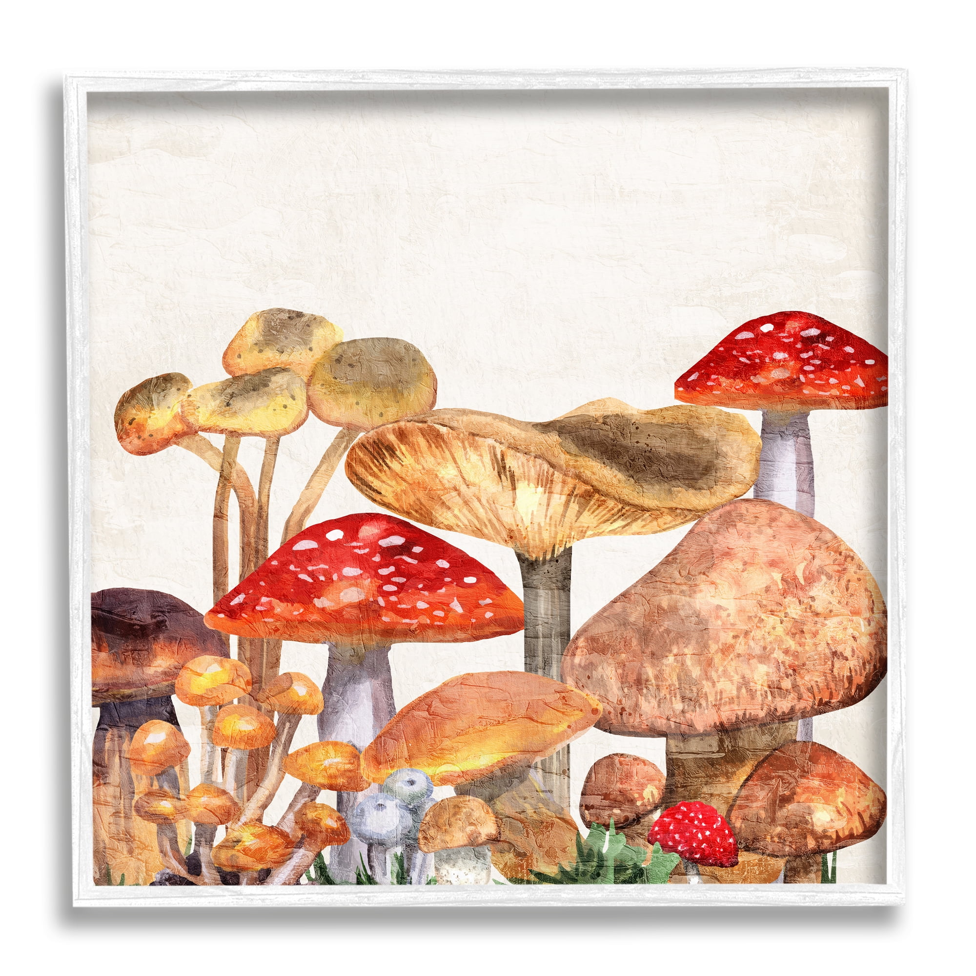 Stupell Industries Rustic Woodland Mushrooms Botanical & Floral Painting White Framed Art Print Wall Art, 17 x 17
