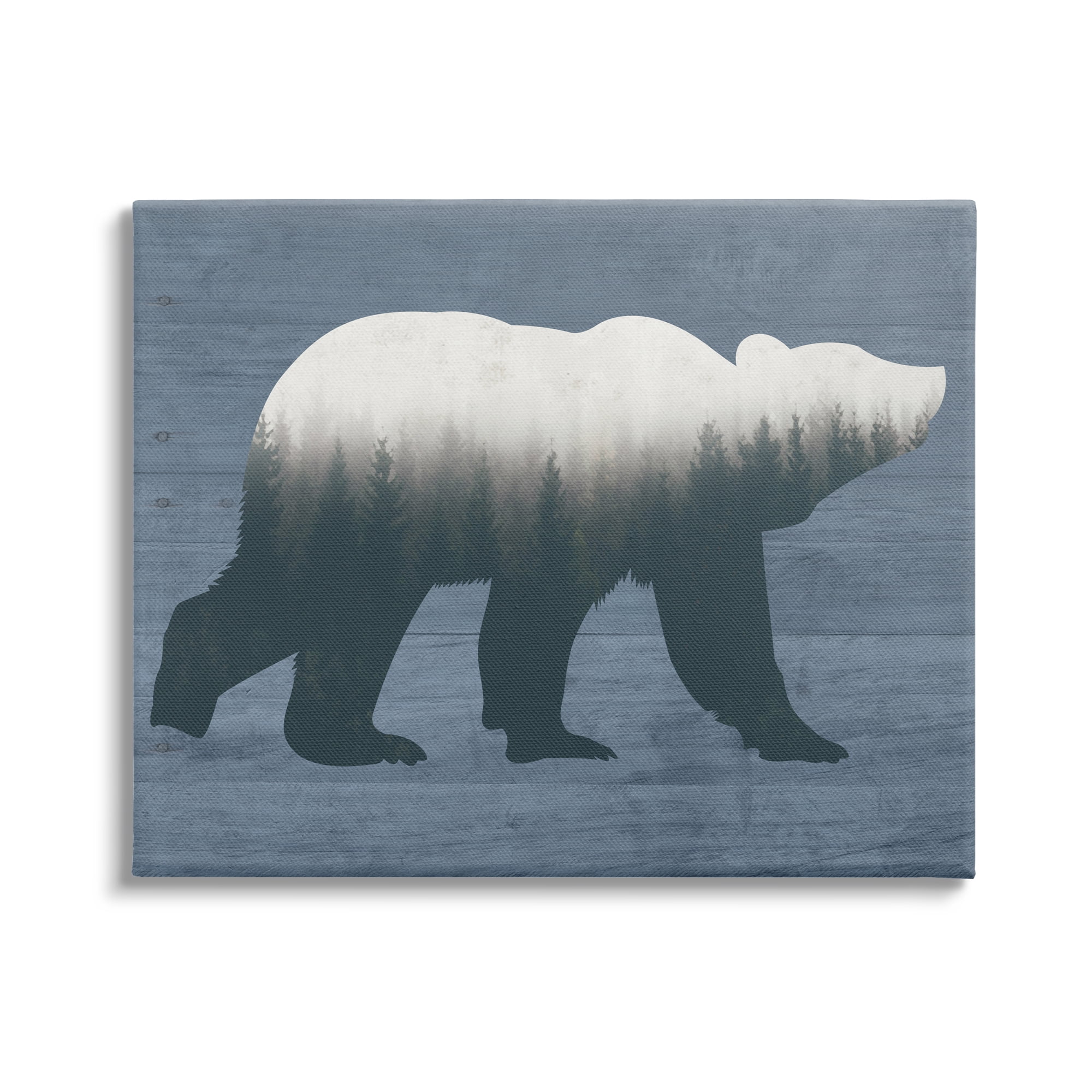 Stupell Industries Rustic Woodland Trees Bear Silhouette Grainy Pattern Graphic Art Gallery Wrapped Canvas Print Wall Art, Design by Lettered and Lined
