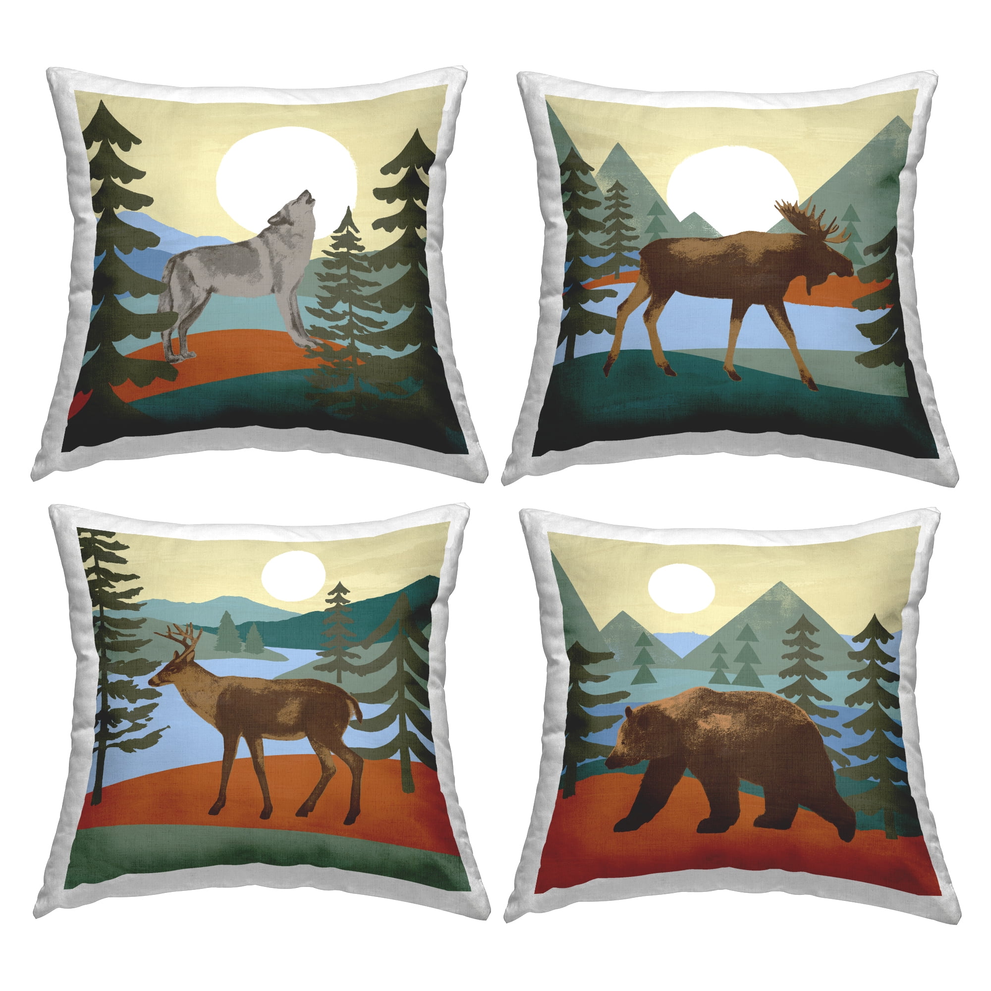 Stupell Industries Rustic Woodland Wildlife Silhouette Mountain Animals Design by Victoria Barnes Throw Pillow (set of 4)