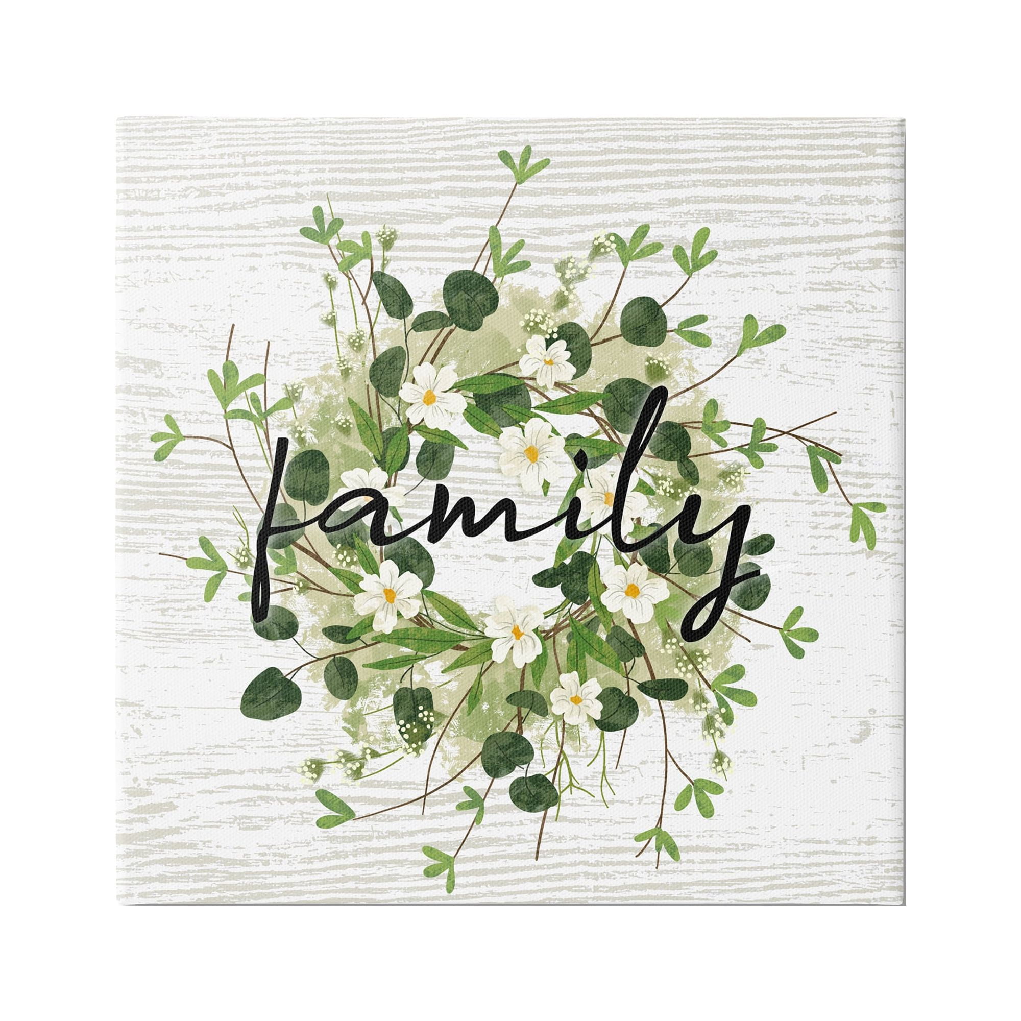 Stupell Industries Rustic Wreath Family Calligraphy Country Grain Pattern Graphic Art Gallery Wrapped Canvas Print Wall Art, Design by Ziwei Li