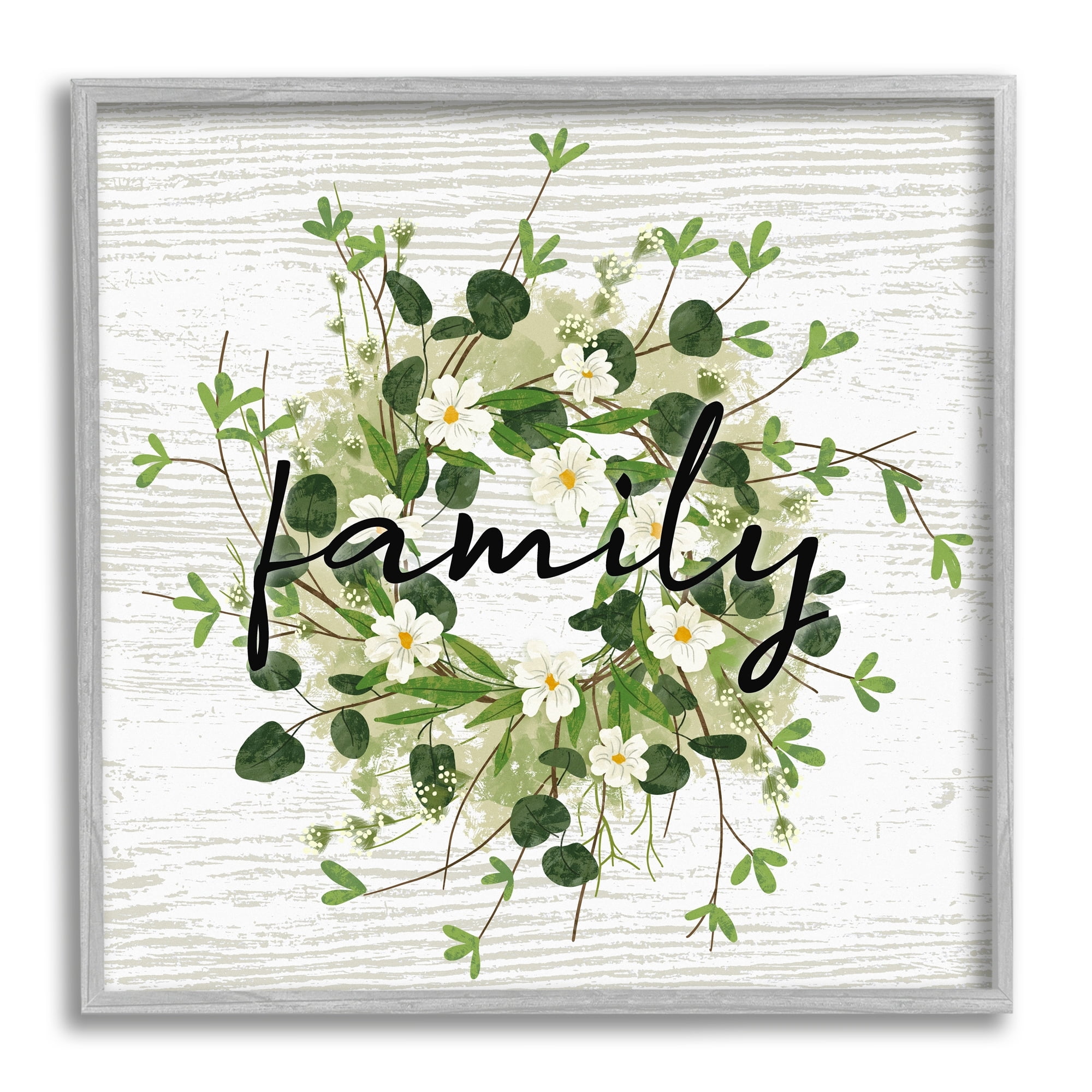 Stupell Industries Rustic Wreath Family Calligraphy Country Grain Pattern Graphic Art Gray Framed Art Print Wall Art, Design by Ziwei Li