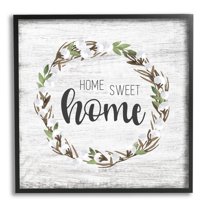 Stupell Industries Rustic Wreath Sweet Home Calligraphy Country Sign Graphic Art Black Framed Art Print Wall Art, Design by Natalie Carpentieri