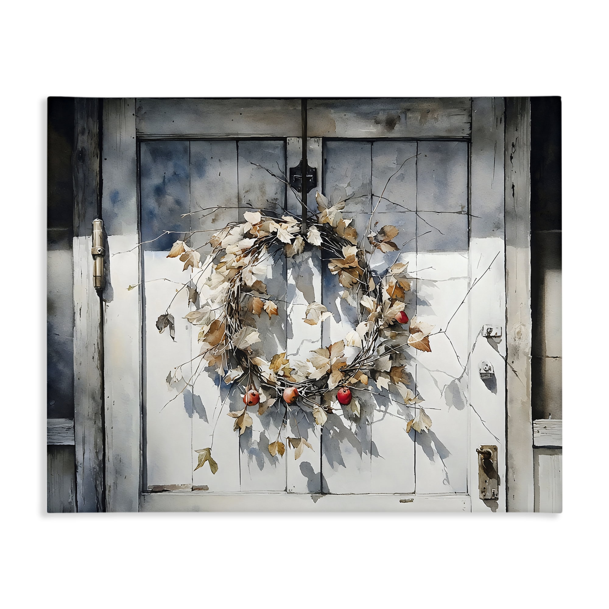 Stupell Industries Rustic Wreath on White Door Canvas Wall Art, design by Franklyn Gregory