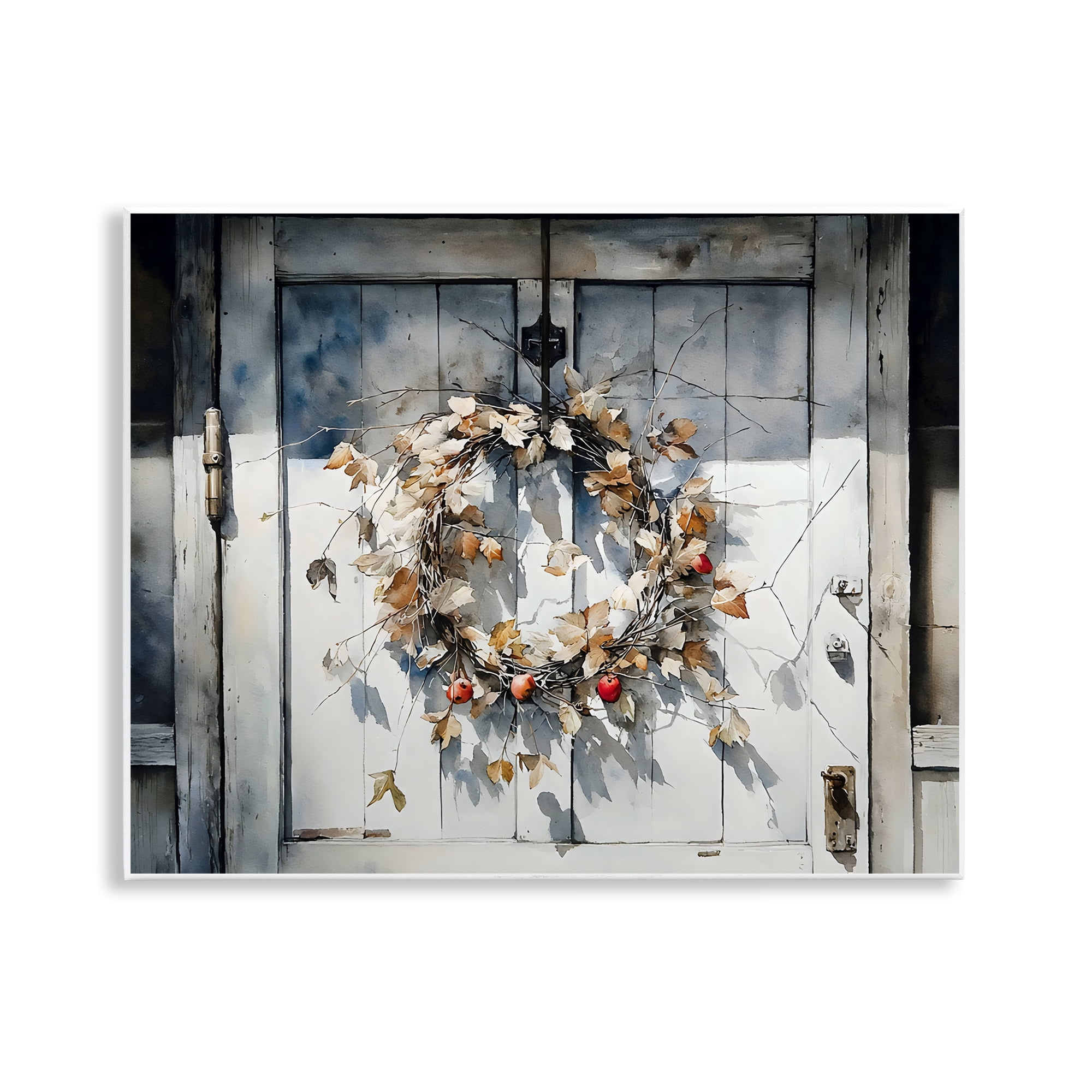 Stupell Industries Rustic Wreath on White Door Wall Plaque Art, design by Franklyn Gregory