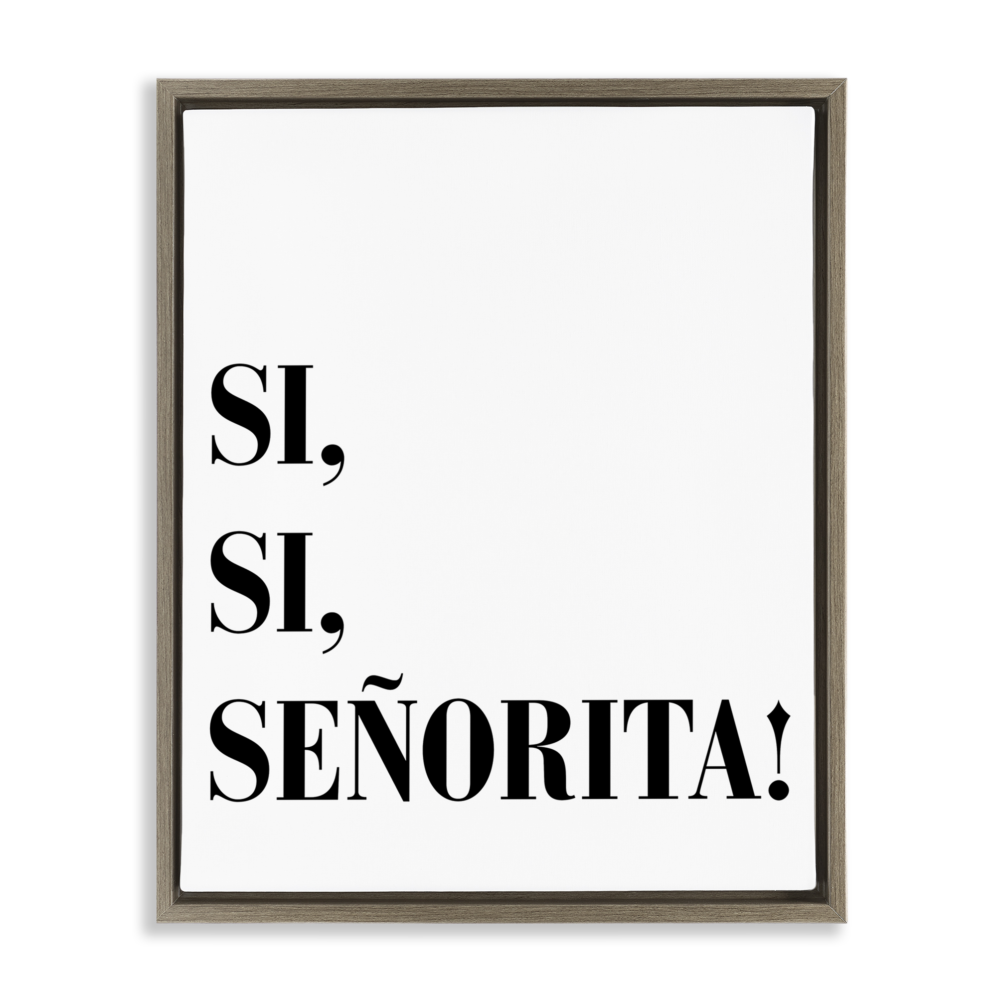 Stupell Industries Sí, Sí, Señorita Inspirational Quotes & Sayings Painting Brown Floater Framed Art Print Wall Art, 17 x 21