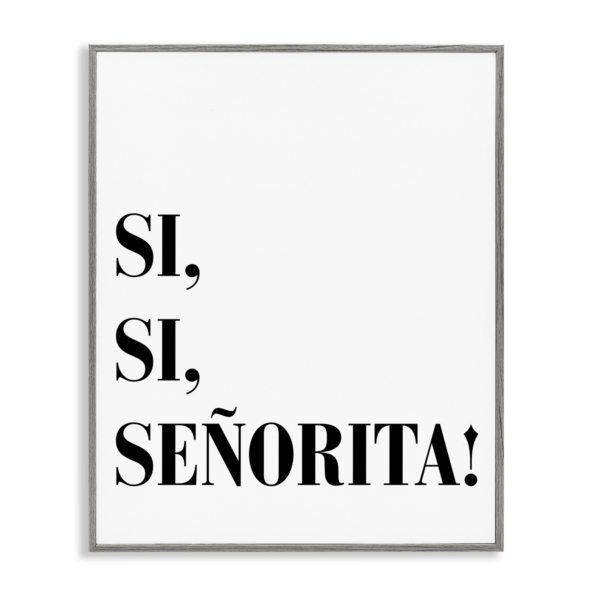Stupell Industries Sí, Sí, Señorita Inspirational Quotes & Sayings Painting Gray Framed Art Print Wall Art, 11 x 14