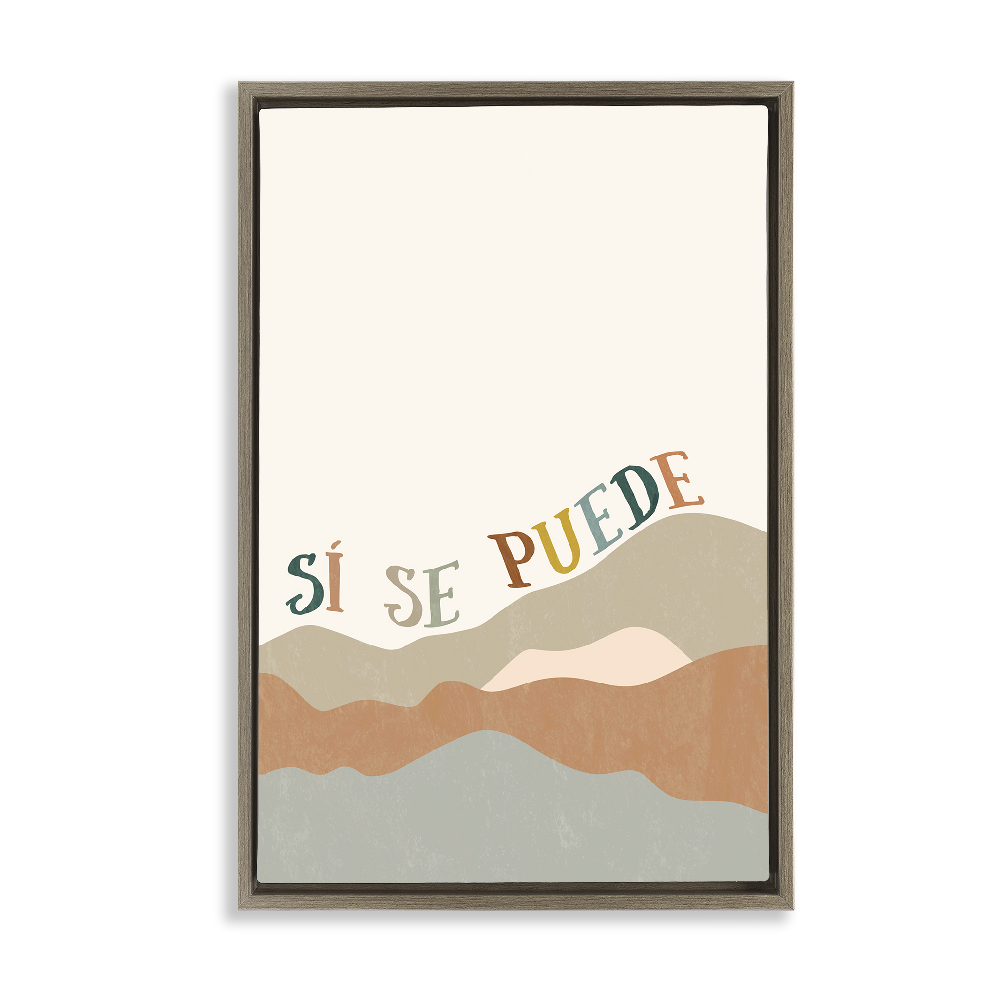 Stupell Industries Sí Se Puede Montañas Inspirational Quotes & Sayings Painting Brown Floater Framed Art Print Wall Art, 21 x 31
