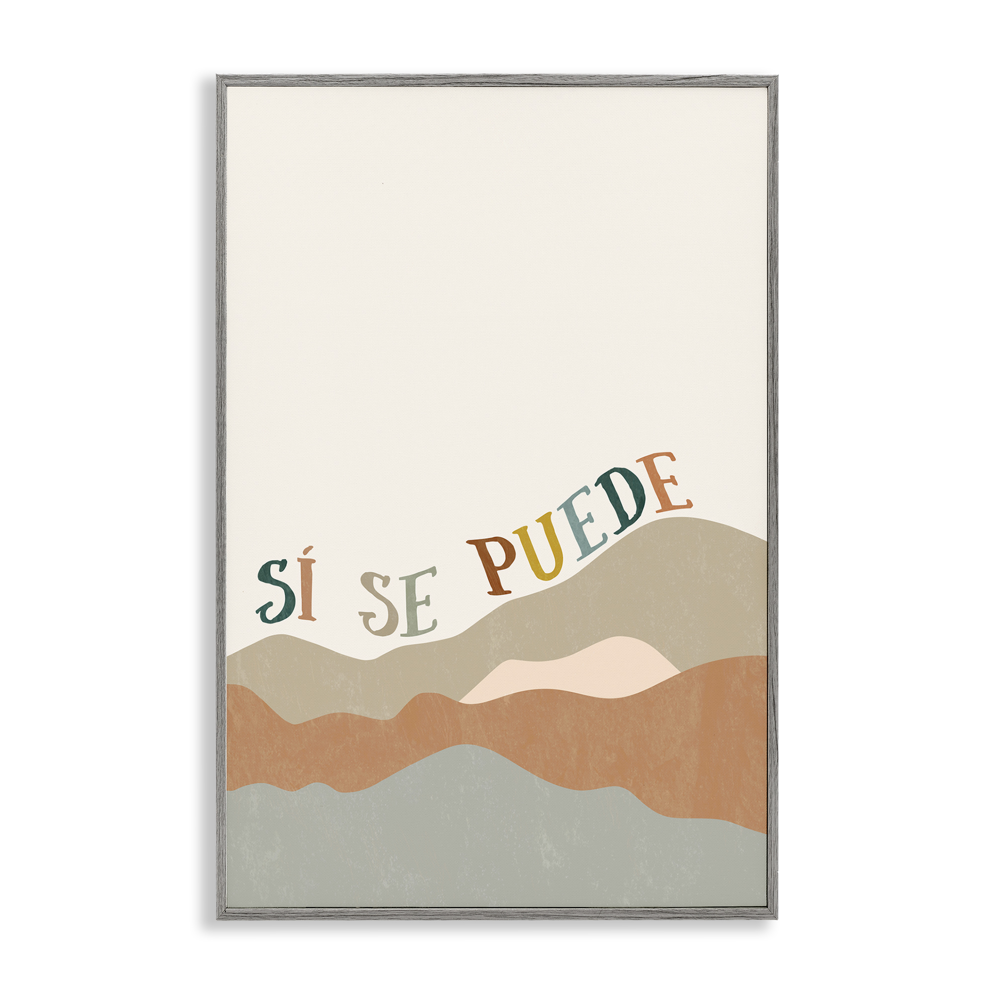 Stupell Industries Sí Se Puede Montañas Inspirational Quotes & Sayings Painting Gray Framed Art Print Wall Art, 16 x 24