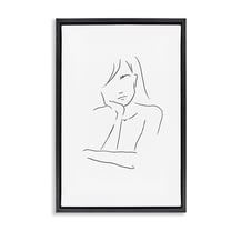 Stupell Industries Sad Female Line Drawing Black Framed Floater Canvas Wall Art design by Martina Pavlova, 25 x 17