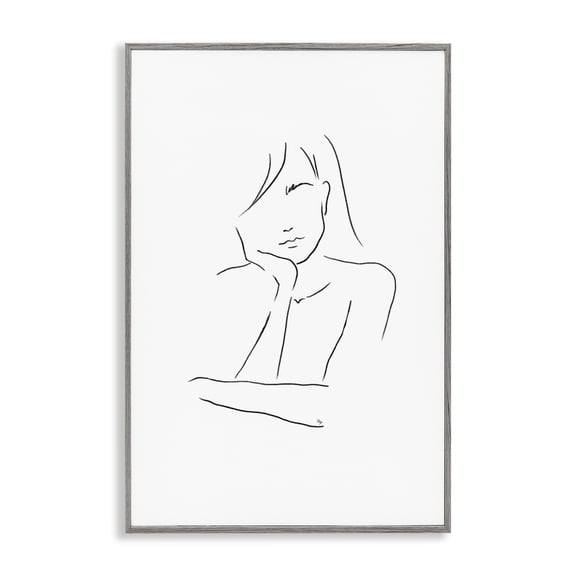 Stupell Industries Sad Female Line Drawing Gray Framed Giclee Art design by Martina Pavlova, 18 x 12