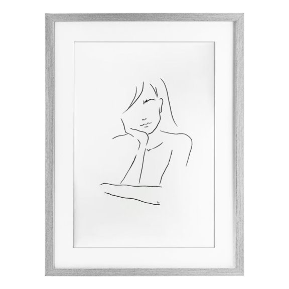 Stupell Industries Sad Female Line Drawing Gray Framed Print Under Glass design by Martina Pavlova, 23 x 17