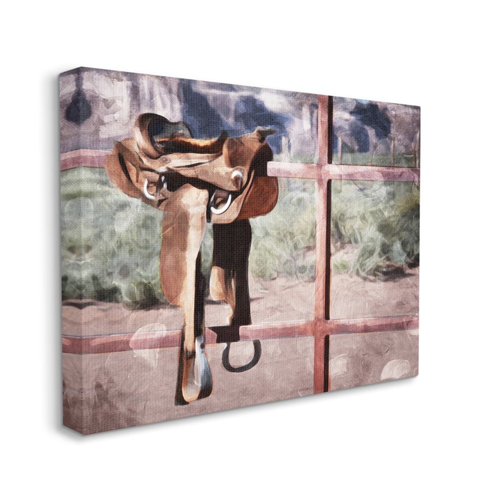 Stupell Industries Saddle On Fence Farm Horse Riding Painting Canvas Wall Art by Milli Villa
