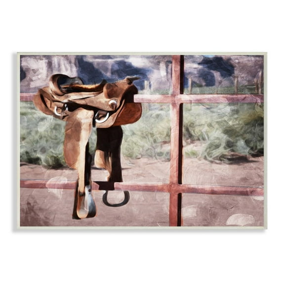 Stupell Industries Saddle On Fence Farm Horse Riding Painting Wall Plaque by Milli Villa
