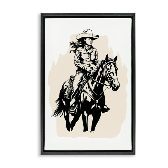 Stupell Industries Saddle Sisters Cowgirl People Painting Black Floater Framed Canvas Art Print Wall Art, 17 x 25