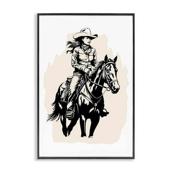 Stupell Industries Saddle Sisters Cowgirl People Painting Black Framed Art Print Wall Art, 16 x 24