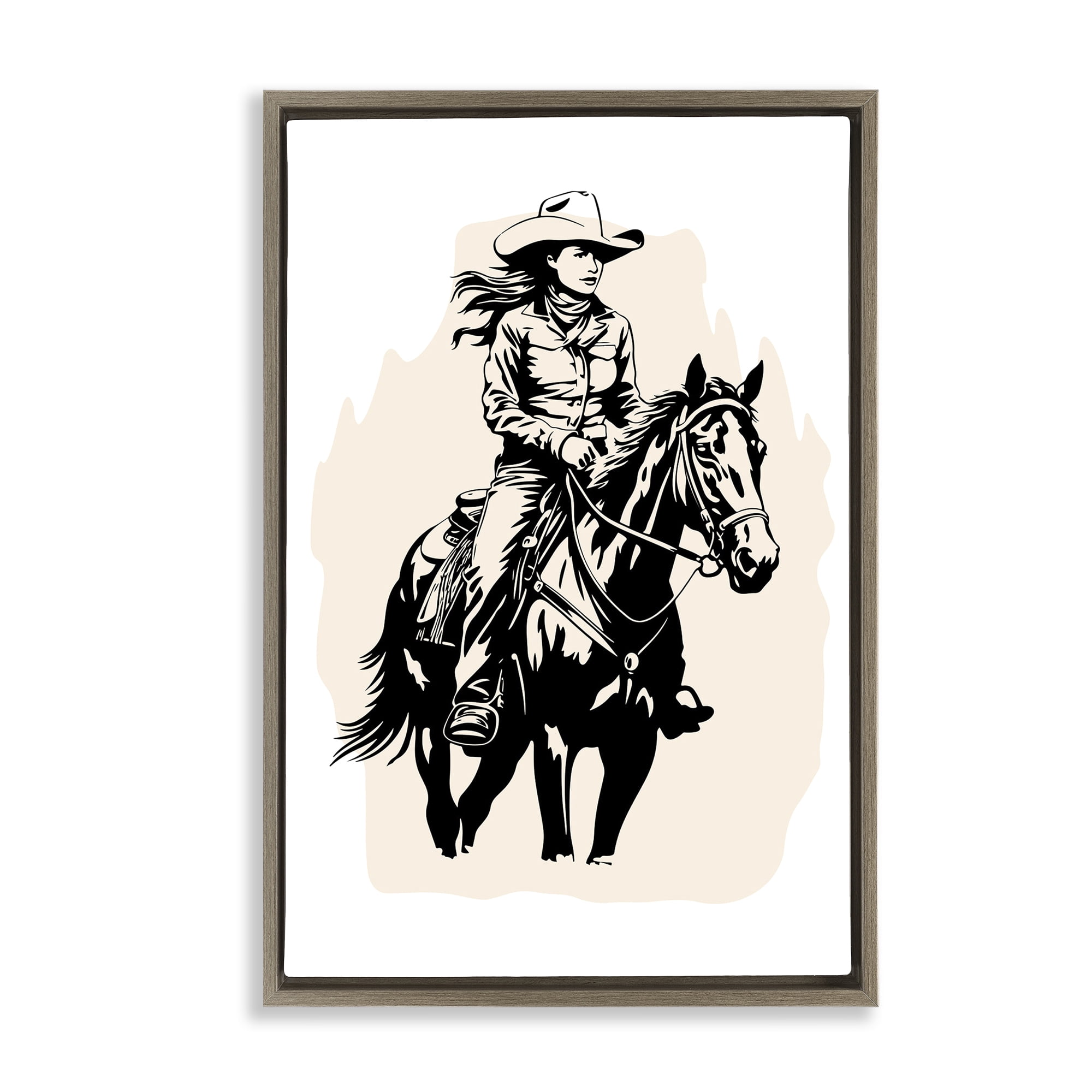 Stupell Industries Saddle Sisters Cowgirl People Painting Brown Floater Framed Canvas Art Print Wall Art, 21 x 31