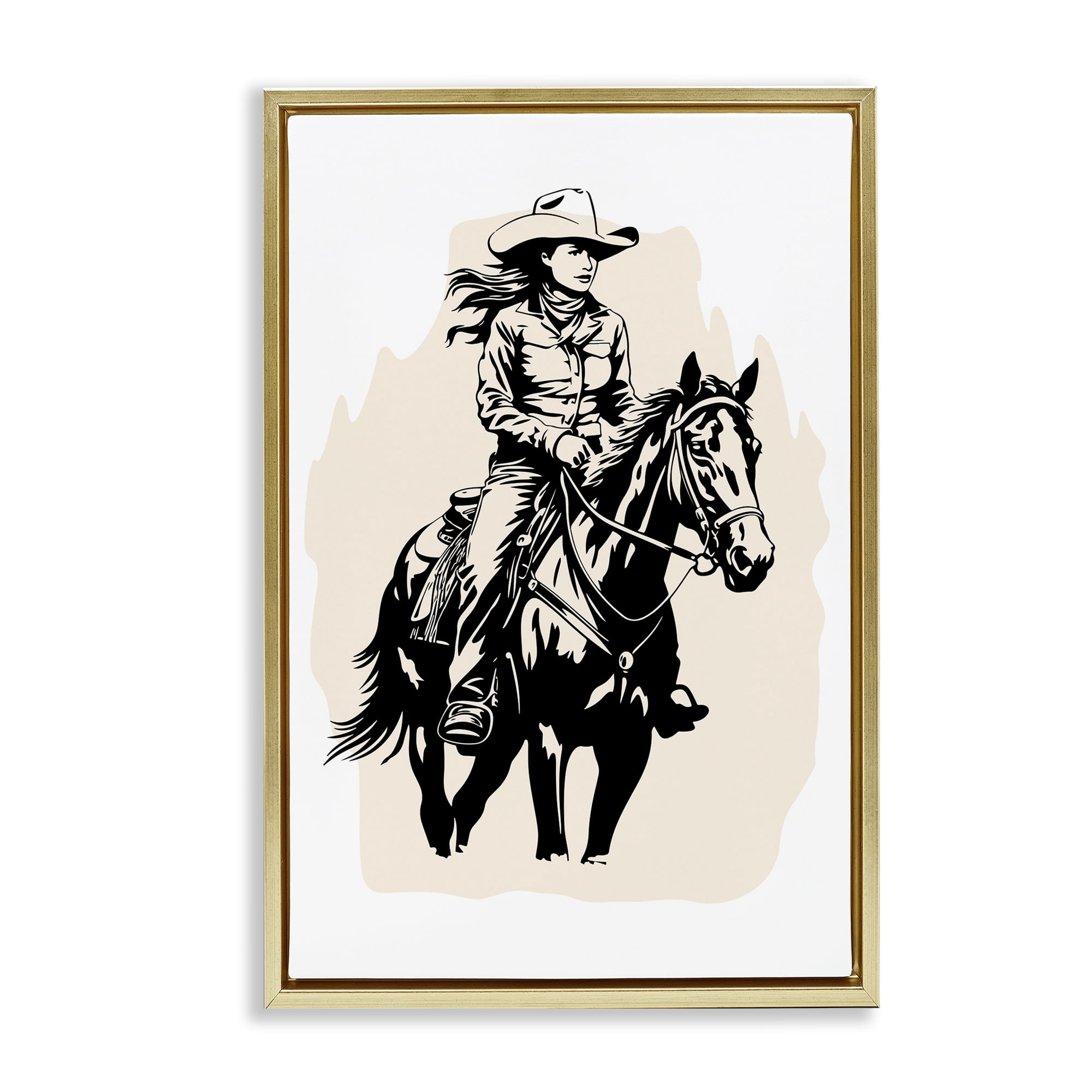 Stupell Industries Saddle Sisters Cowgirl People Painting Gold Floater Framed Canvas Art Print Wall Art, 21 x 31