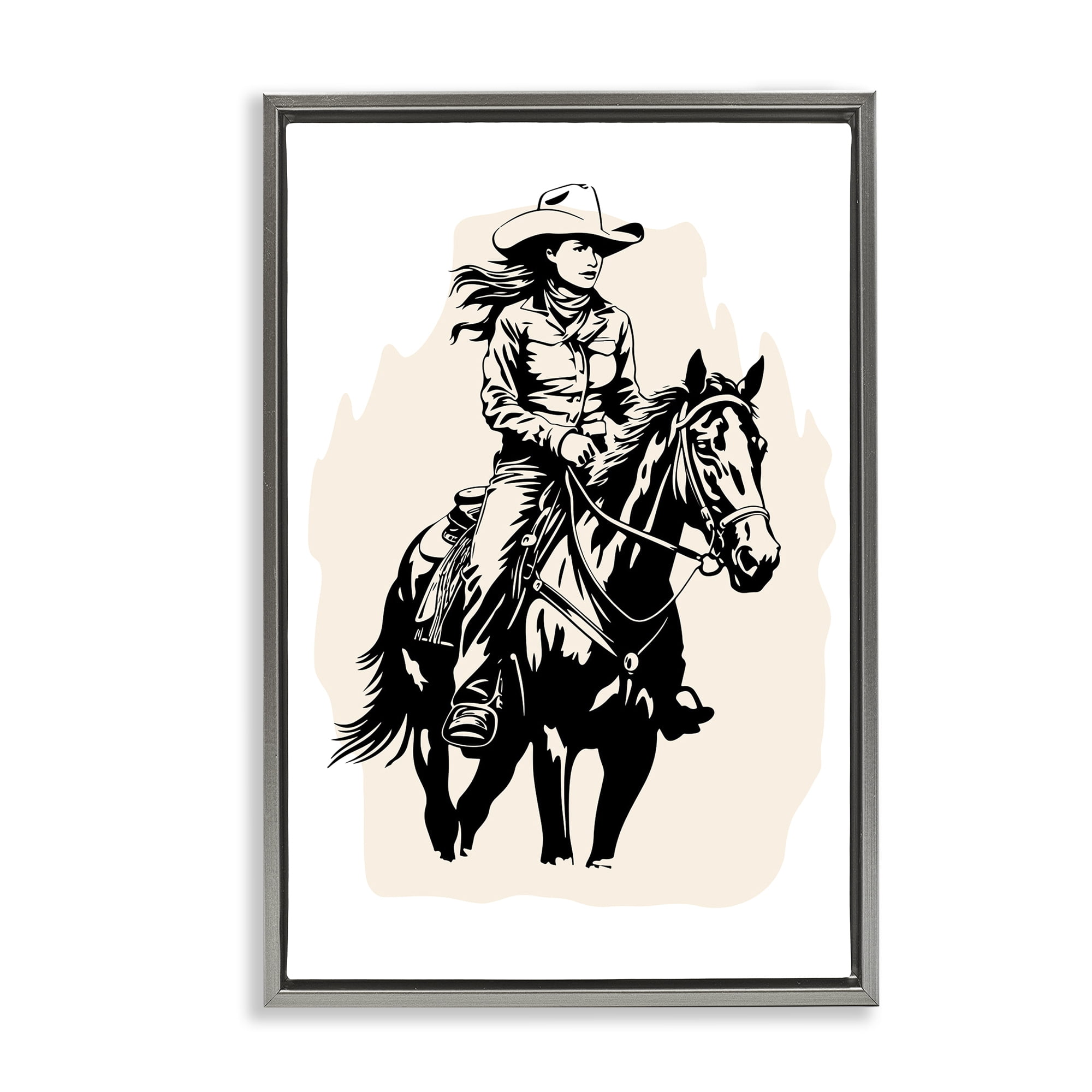 Stupell Industries Saddle Sisters Cowgirl People Painting Gray Floater Framed Canvas Art Print Wall Art, 17 x 25