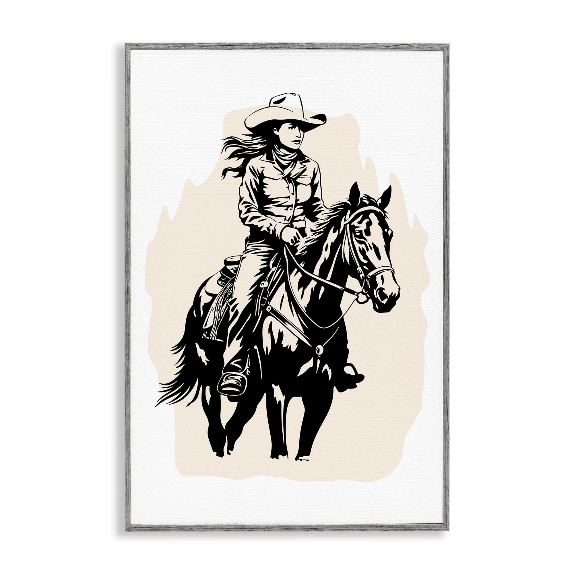 Stupell Industries Saddle Sisters Cowgirl People Painting Gray Framed Art Print Wall Art, 16 x 24