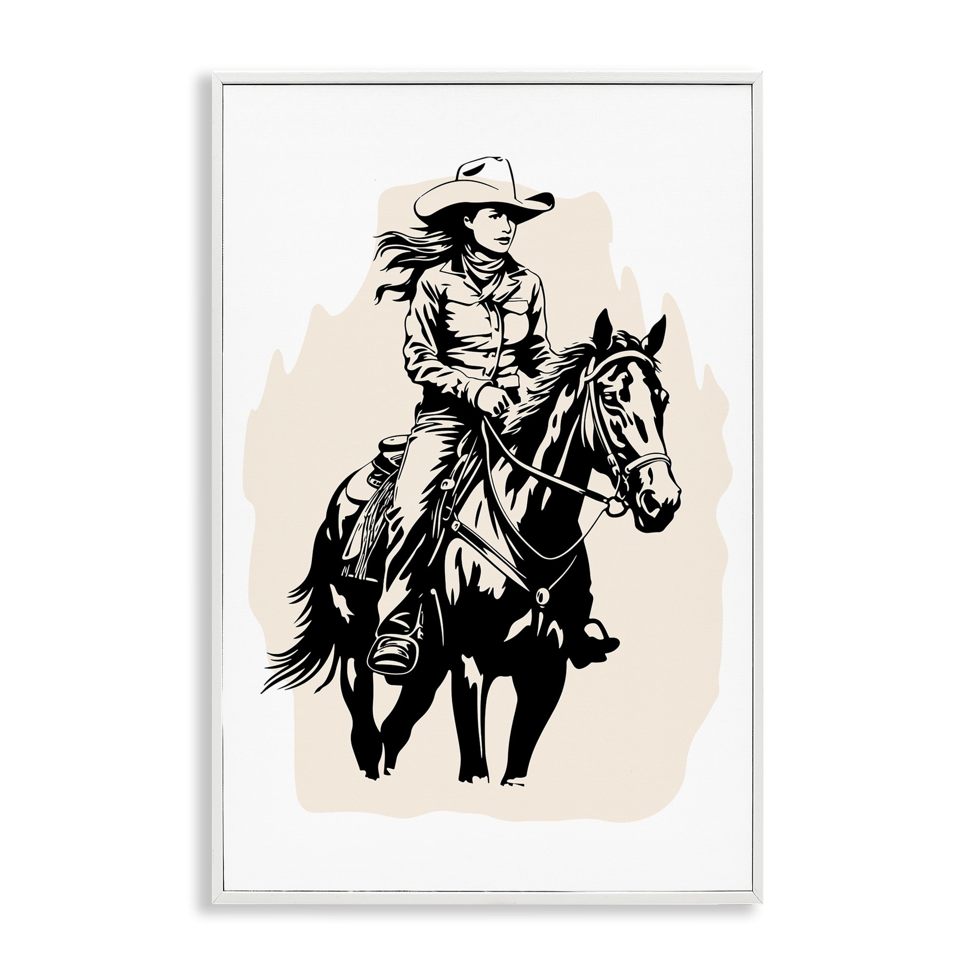 Stupell Industries Saddle Sisters Cowgirl People Painting White Framed Art Print Wall Art, 12 x 18