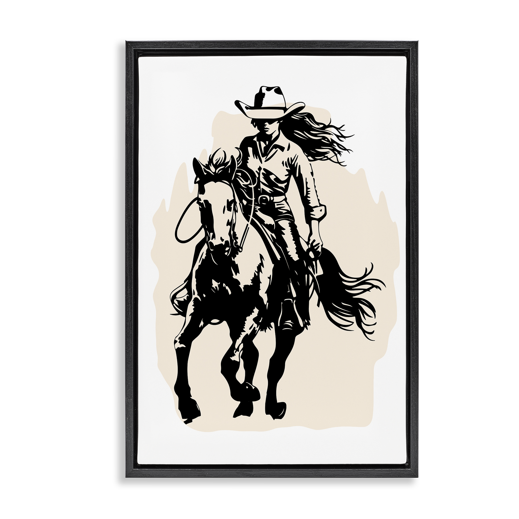 Stupell Industries Saddle Sisters Girl People Painting Black Floater Framed Canvas Art Print Wall Art, 21 x 31