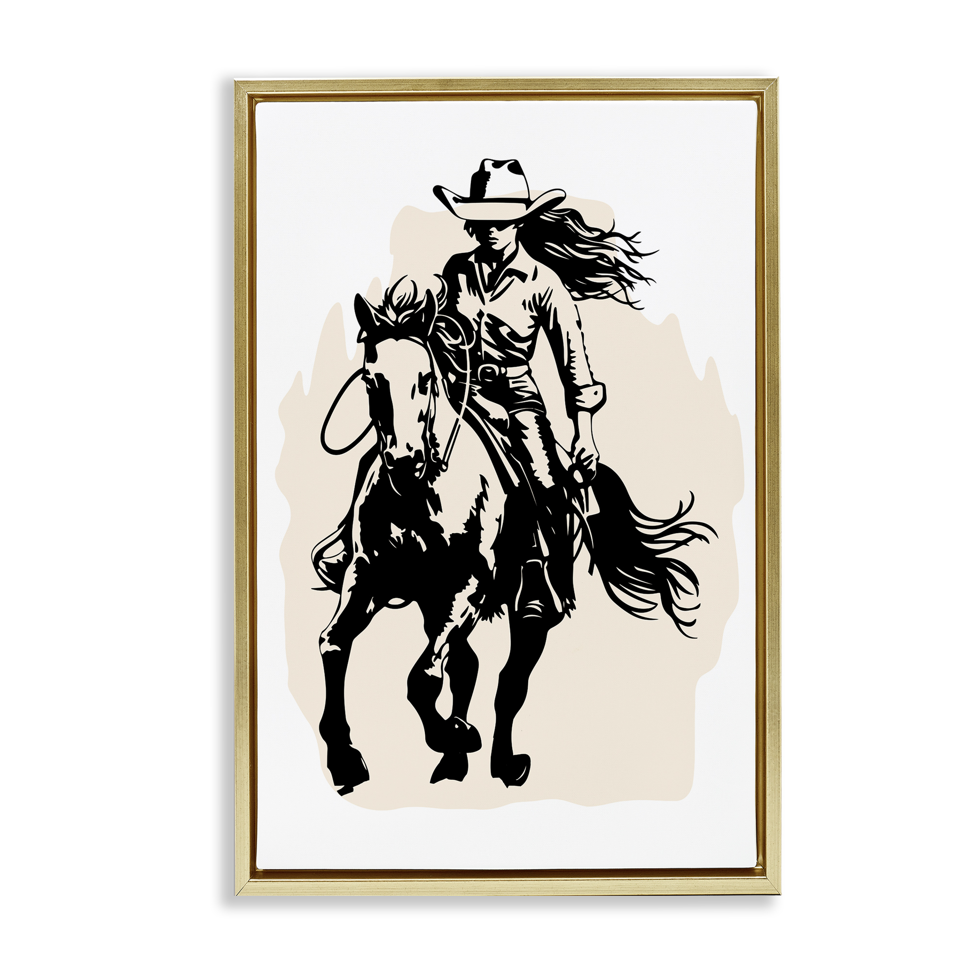 Stupell Industries Saddle Sisters Girl People Painting Gold Floater Framed Canvas Art Print Wall Art, 17 x 25