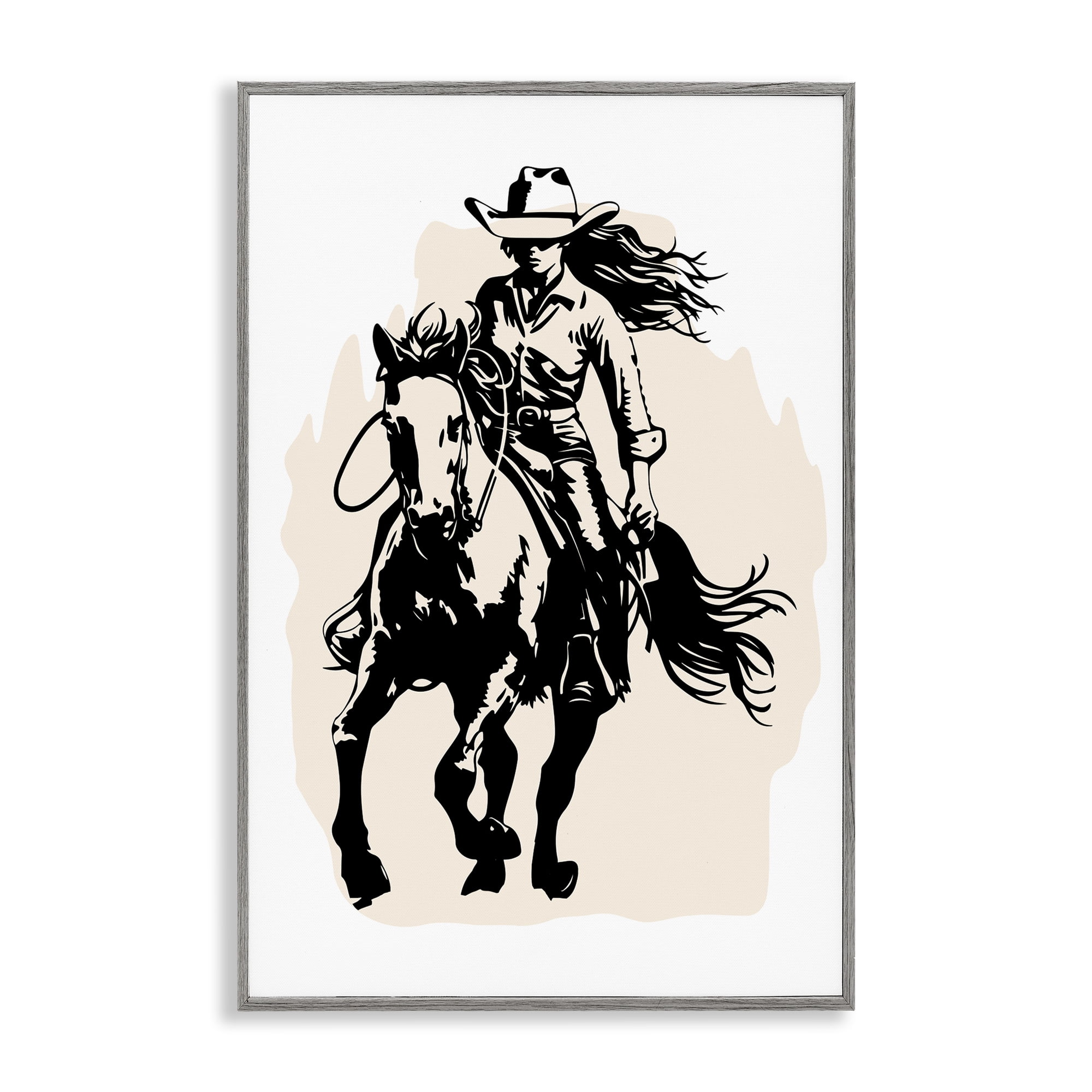 Stupell Industries Saddle Sisters Girl People Painting Gray Framed Art Print Wall Art, 12 x 18