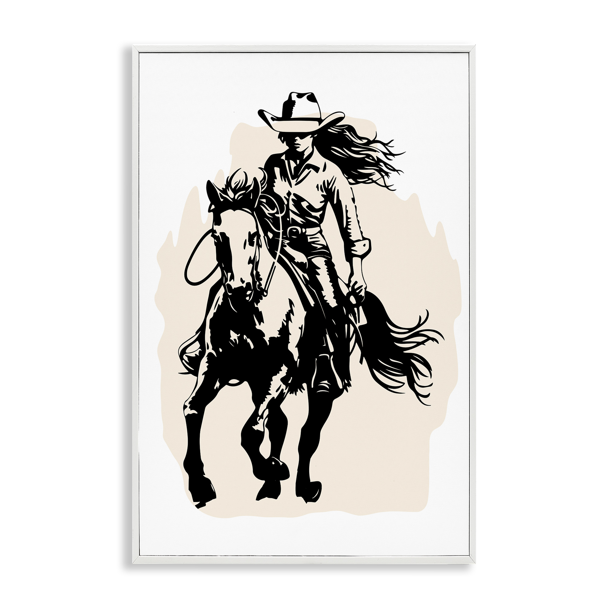 Stupell Industries Saddle Sisters Girl People Painting White Framed Art Print Wall Art, 12 x 18