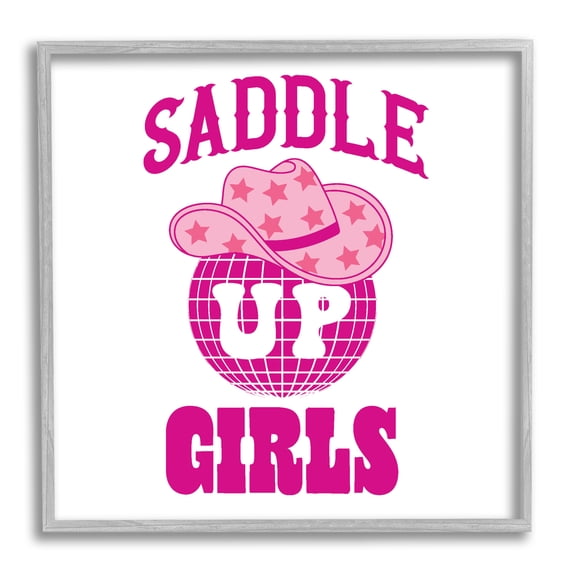 Stupell Industries Saddle Up Girls Phrase Beauty & Fashion Painting Gray Framed Art Print Wall Art, 12 x 12