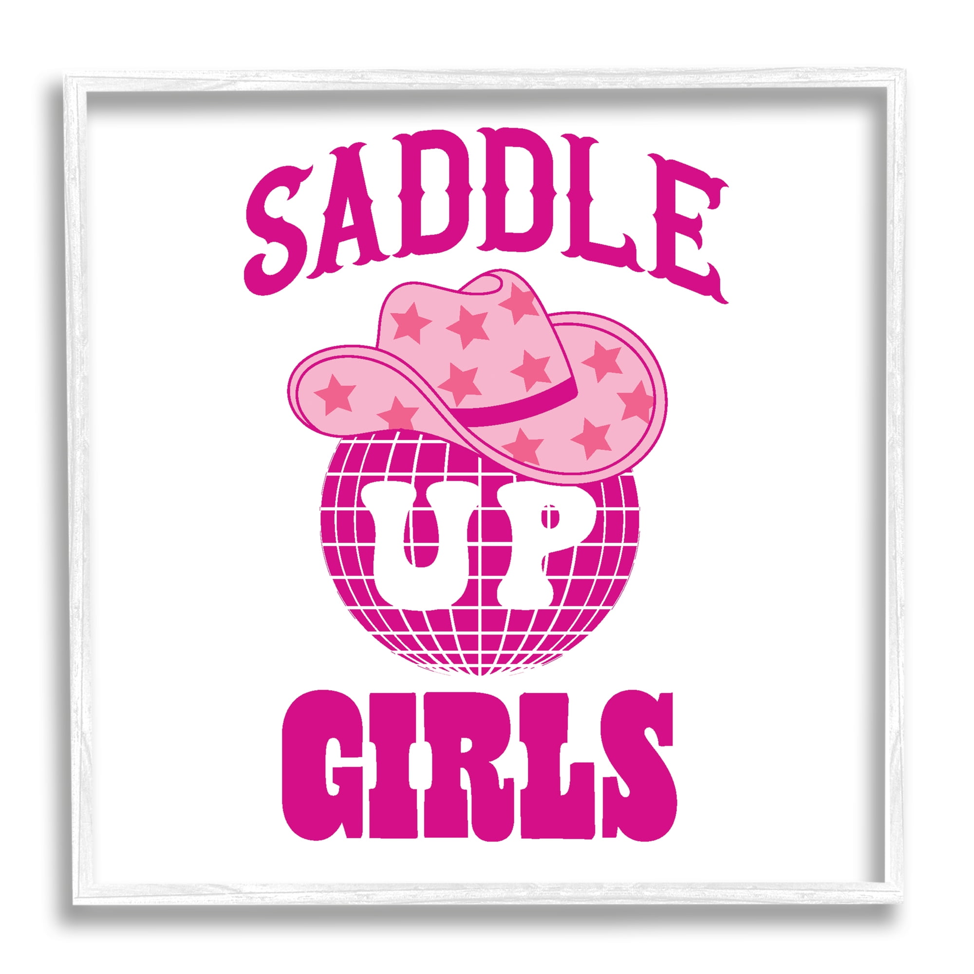 Stupell Industries Saddle Up Girls Phrase Beauty & Fashion Painting White Framed Art Print Wall Art, 17 x 17