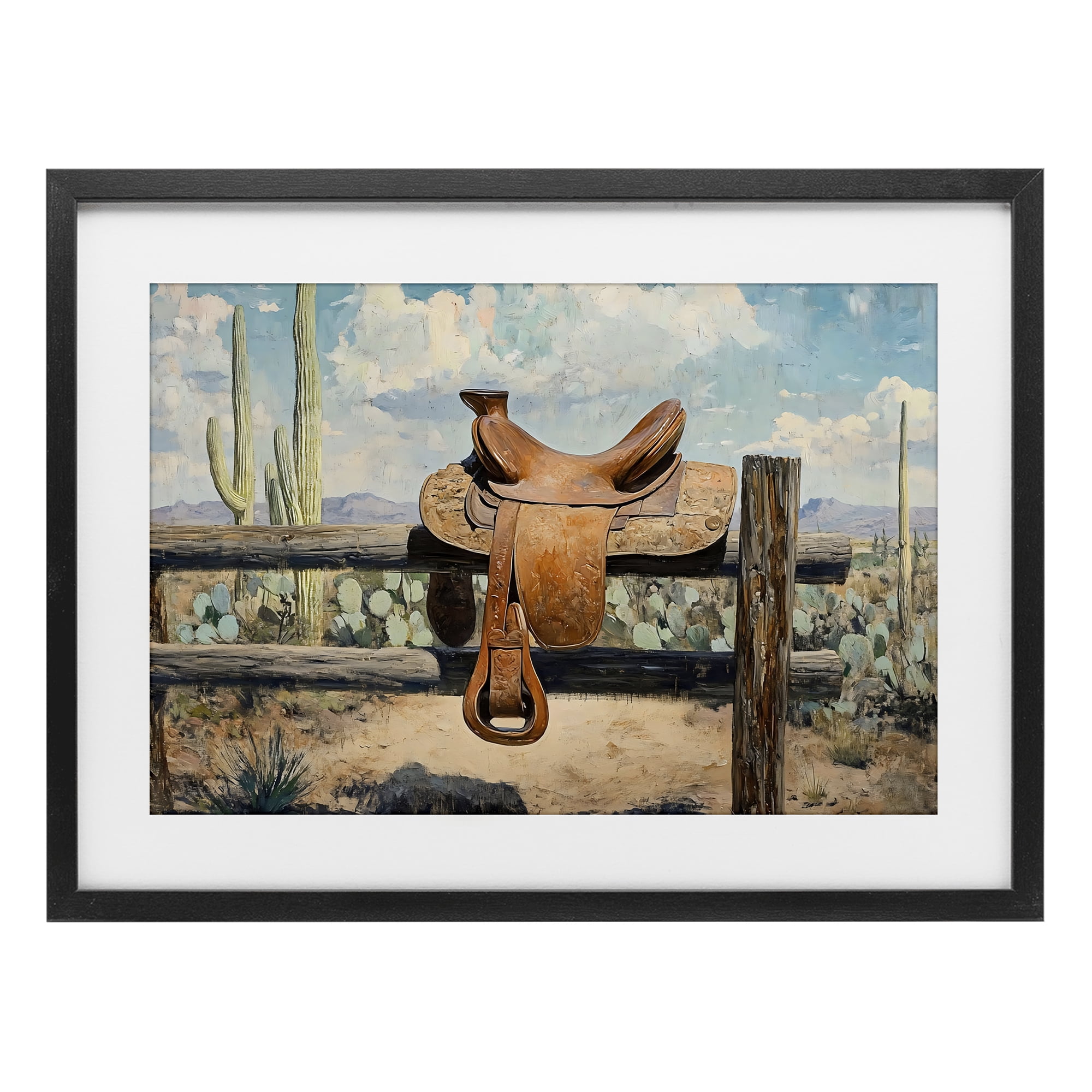 Stupell Industries Saddle on Desert Fence Black Framed Print Under Glass, design by Franklyn Gregory