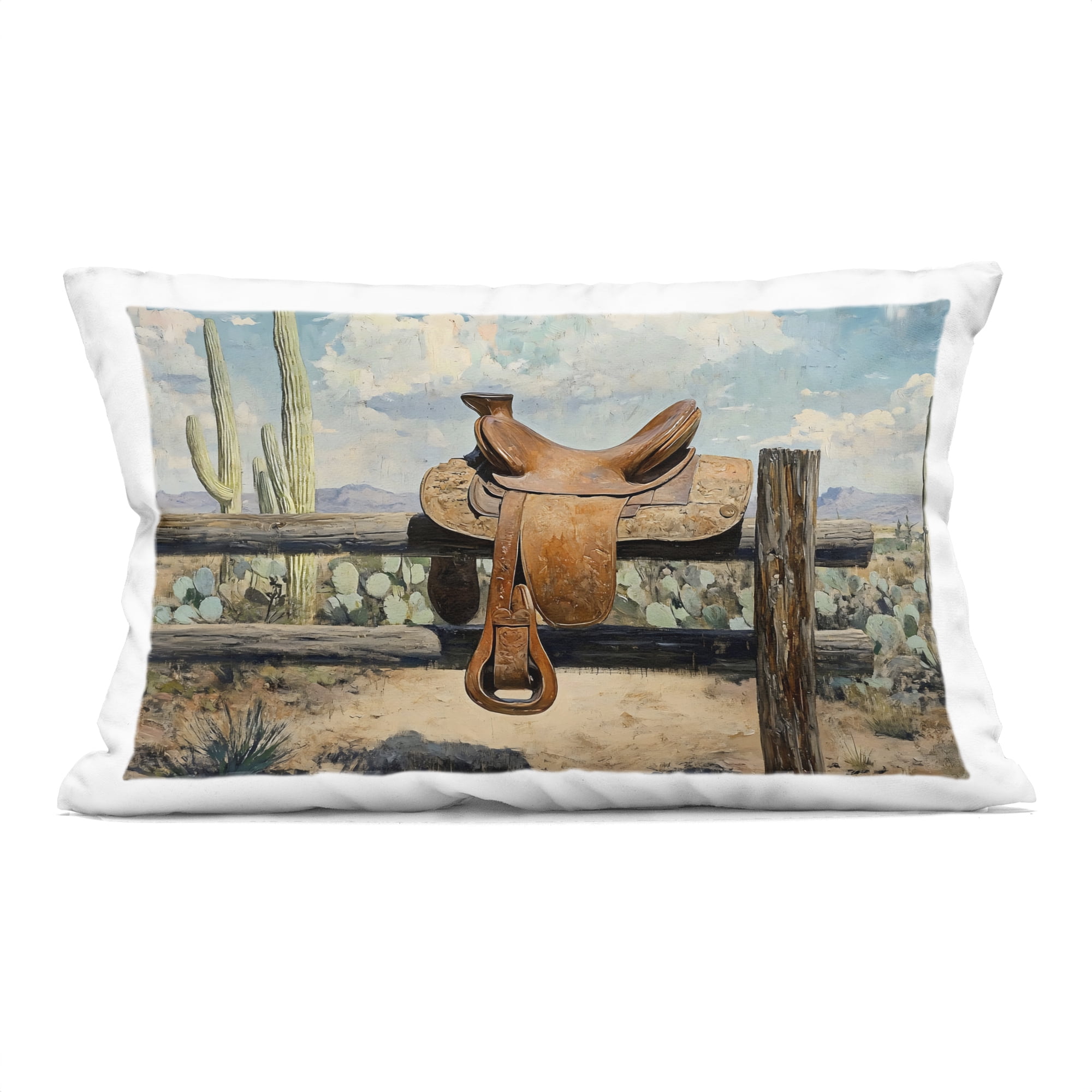 Stupell Industries Saddle on Desert Fence Decorative Printed Throw Pillow, design by Franklyn Gregory, 14 x 7 x 20