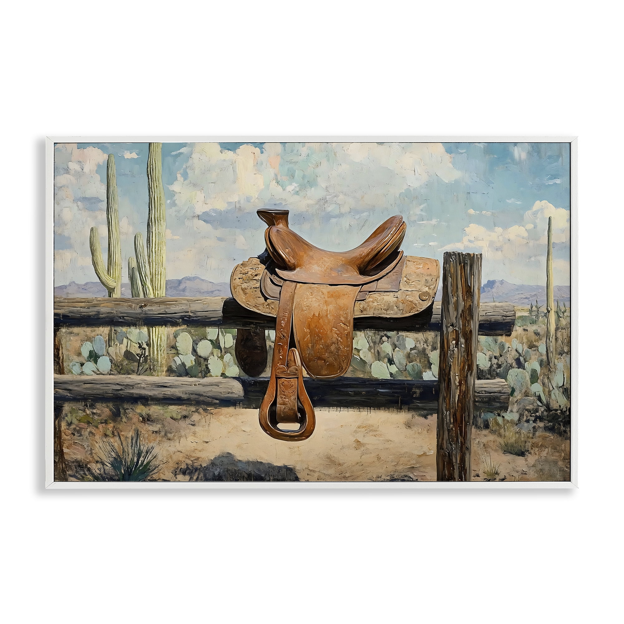 Stupell Industries Saddle on Desert Fence White Framed Giclee Art, design by Franklyn Gregory