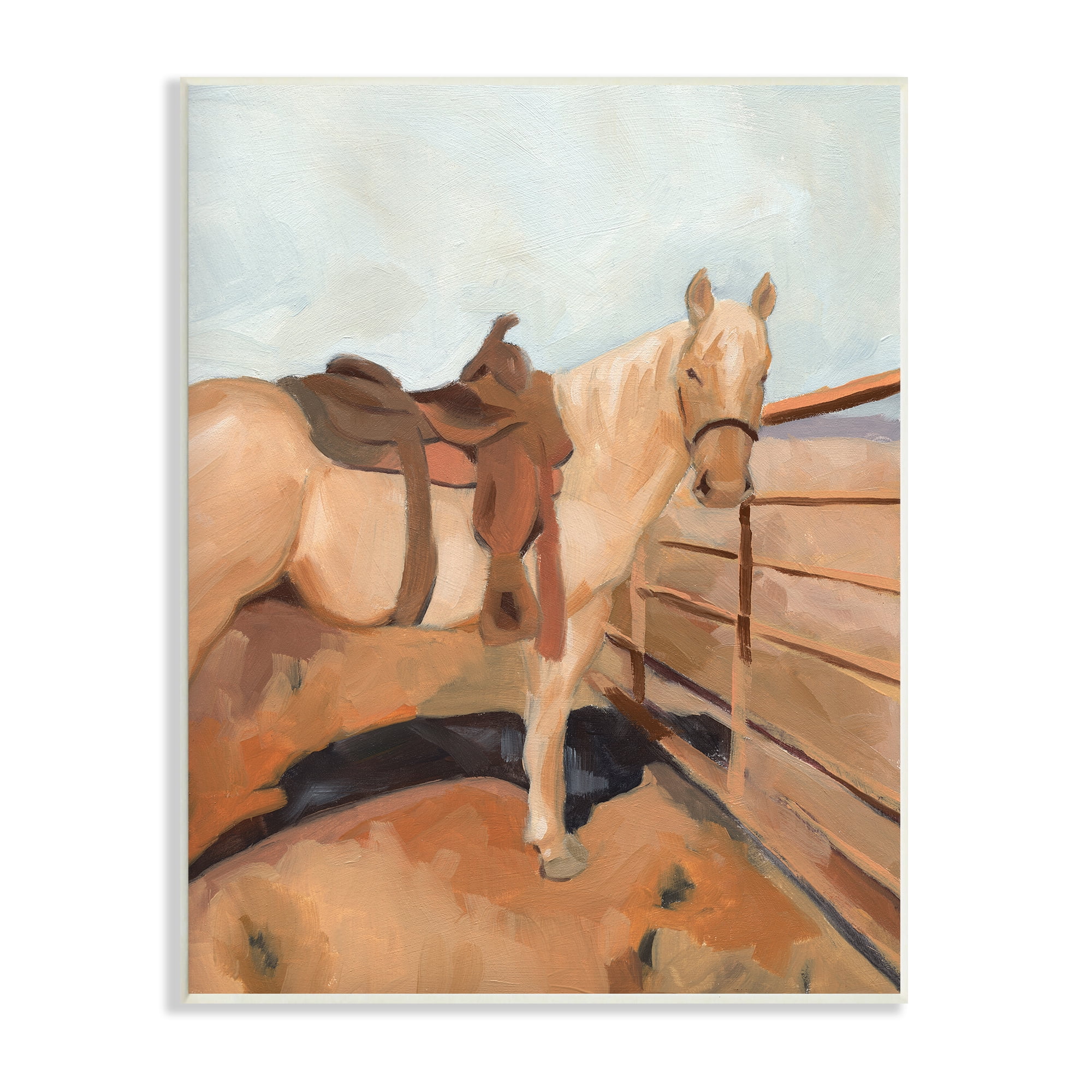 Stupell Industries Saddled Horse Southwestern Field Farm Fence Orange Blue, 10 x 15, Design by Jacob Green&nbsp;