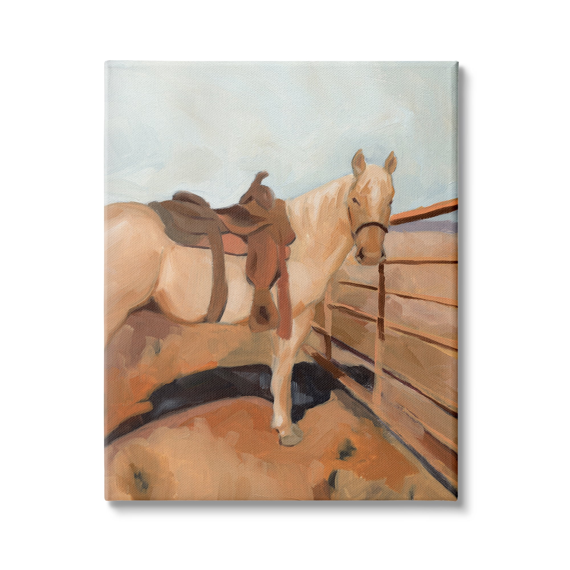 Stupell Industries Saddled Horse Southwestern Field Farm Fence Orange Blue, 24 x 30, Design by Jacob Green&nbsp;