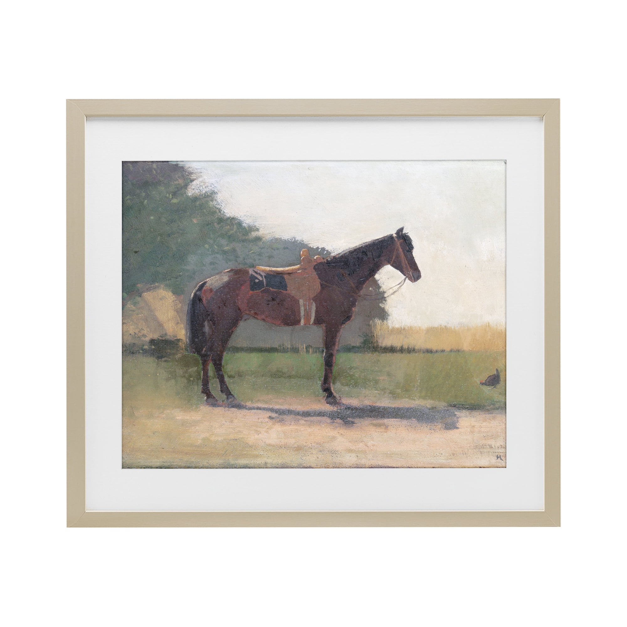 Stupell Industries Saddled Horse in Farm Yard Birch Framed Print Under Glass, design by Stellar Design Studio