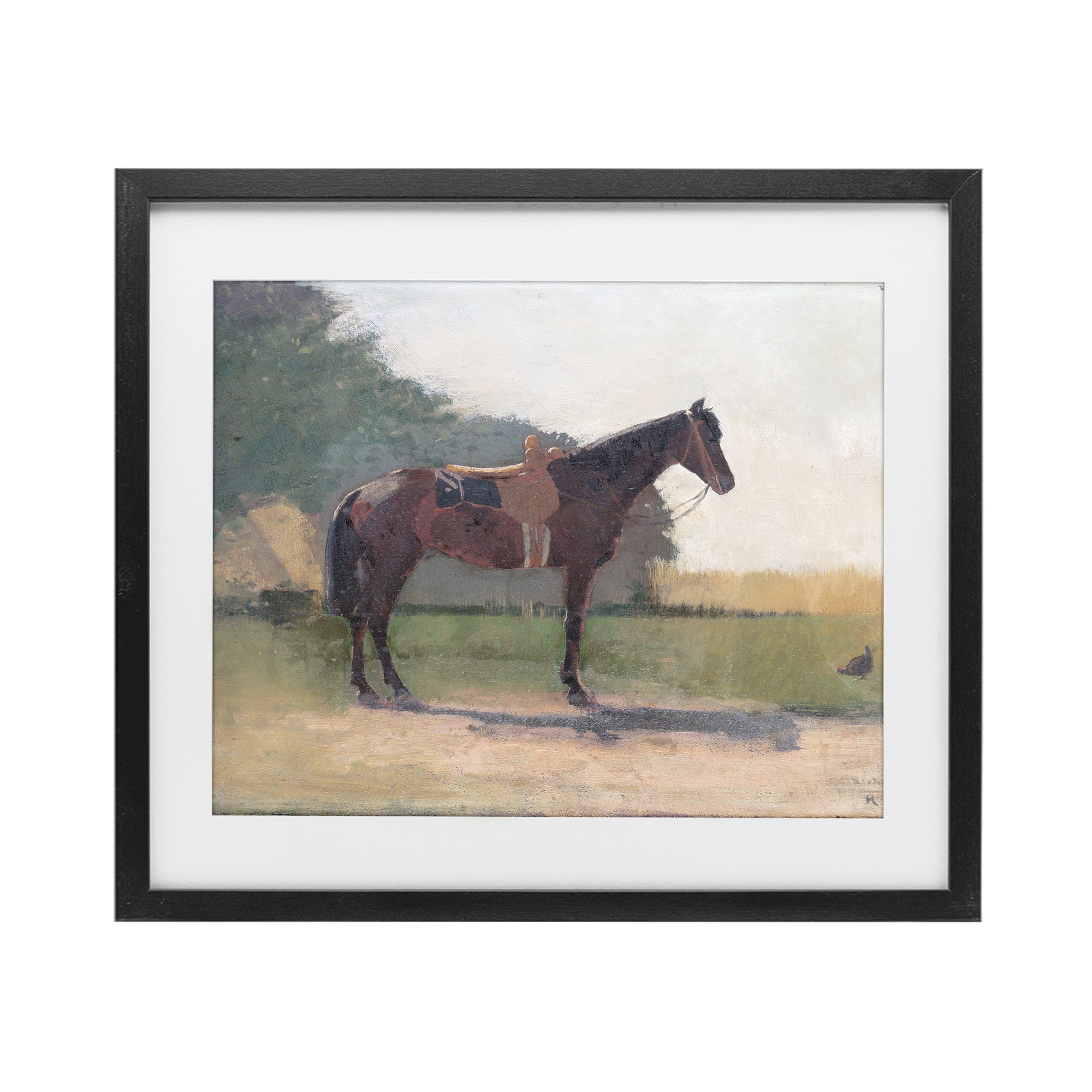 Stupell Industries Saddled Horse in Farm Yard Black Framed Print Under Glass, design by Stellar Design Studio